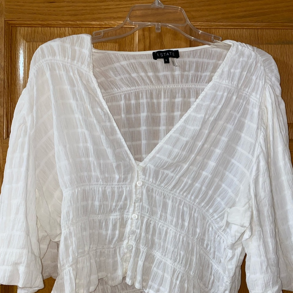 1. State Women's Textured White Blouse